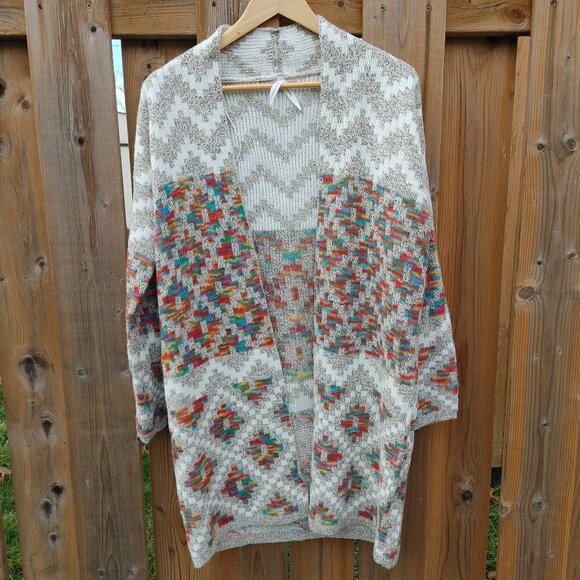 Dreamers Cardigan Open Front Aztec Pattern S/M Duster Sweater - Picture 4 of 6